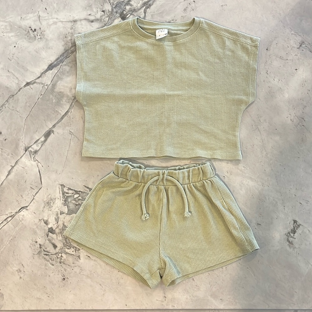 Zara girls matching waffle set size 7